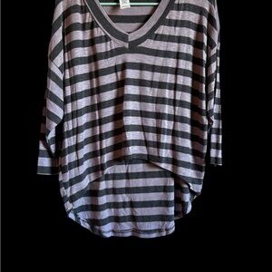 Chic Striped V-Neck Long Sleeve Top - Black and Gray